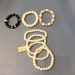 パールホワイトと黒のビーズブレスレット•他•お得なまとめ売りセット✧