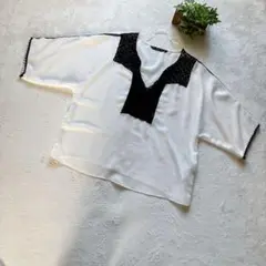 ⭐️美品⭐️【ZARA BASIC】胸元レース　シフォンブラウス　透け感　L