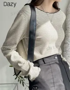 DAZY ストライプ柄 レタスヘム トップス Lサイズ