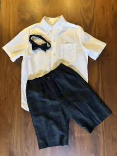 【ほぼ新品】フォーマル スーツ 半袖シャツ 蝶ネクタイ ハーフパンツ 130
