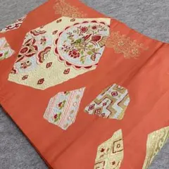 ◆1775◆名古屋帯　セミアンティーク　鳳凰に華文　正絹　着物帯　和装