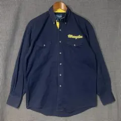 80s 90s Wrangler 立体刺繍ロゴ ワークシャツ オールドラングラー