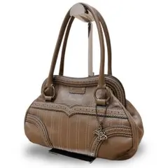 美品 アナスイ ハンドバッグ がま口 レザー ブラウン 蝶々 チャーム 肩掛け