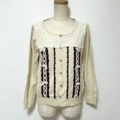 アクシーズファムaxes femme✨レースリボン切替カーディガン フェミニン