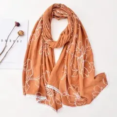 花刺繍ストール　オレンジ
