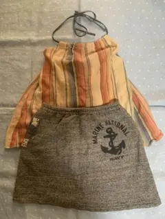 【2点セット】デニムダンガリー ホルターネックキャミ&スウェットスカート140