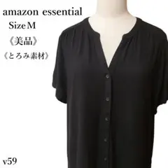 amazon essentials 半袖スキッパーシャツ 黒 とろみ素材 上品