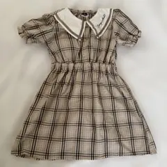 ブラウン チェック柄 半袖ワンピース