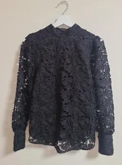 【未着用】MOUSSY　LACE TUCK SLEEVE TOP　ブラック