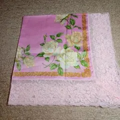 大判ひざ掛け バラ柄 レース付きハンカチ