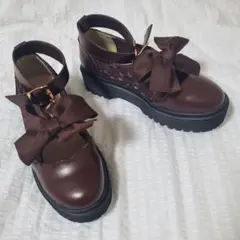リボン付き厚底パンプス ブラウンのサムネイル