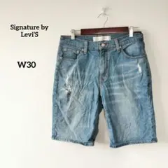 リーバイス シグニチャー デニムハーフパンツ W30 ライトブルー ダメージ加工