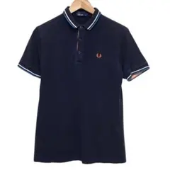 イングランド製M1刺繍ロゴ黒ブラックFREDPERRYポロシャツ半袖M位月桂樹 
