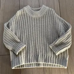ベージュ 編み目模様 長袖ニットセーター　100