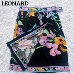 LEONARD シルク　ウール　花柄　総柄　巻きスカート　ウエスト72 黒のサムネイル