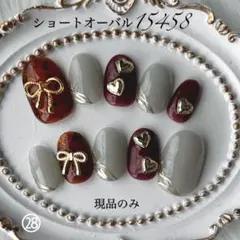 現品 ショートオーバル ネイルチップ 15458 リボン ハート ミラー 奥行き