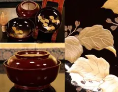 アリサ様専用　BK534　時代輪島塗　草図金蒔絵　厚物椀　二客　懐石 会席 茶席