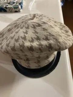 お値下げベージュブラウン ハウンドトゥース ベレー帽