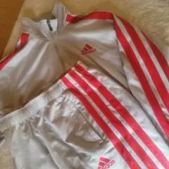 adidas ジャージセットアップ M ホワイト/レッド