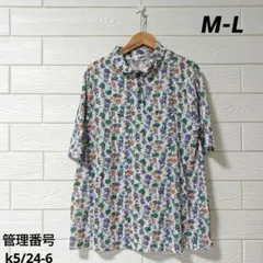 新品タグ付き 個性派シャツブラウス M〜L パープル 総柄 ゆったり体型カバー