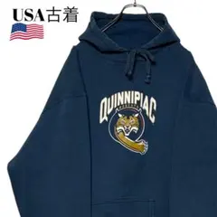 00s USA古着カレッジパーカー 紺ネイビー XL ボブキャット スウェット