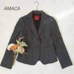 アマカ テーラードジャケット S グレー ウール キュプラ フォーマル 美品