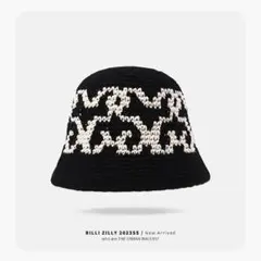 クラッシャーハット ニット バケット 韓国 ストリート 男女兼用 y2k 黒