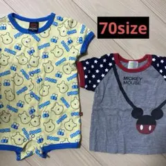 ベビー70 2枚ミッキーTシャツ、プーさんロンパース