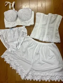 salute ホワイト レース コルセット ブライダルインナー　4点セット