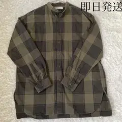 【即日配送】グリーンレーベルリラクシング ノーカラーシャツ　チェック柄