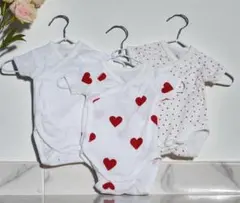 プチバトー ハートプリント半袖あわせボディ３枚組 60cm