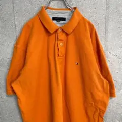 トミーヒルフィガー　刺繍ロゴ　オレンジ　ポロシャツ　半袖　ビックサイズ　2XL