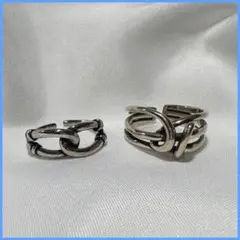 リング シルバー メンズ セット チェーン レイヤード ヴィンテージ 指輪 2個