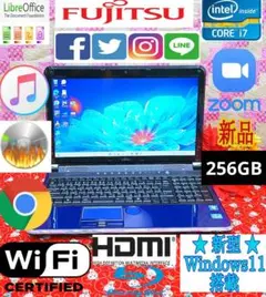 極上品！ブルー色！2世代Core-i7 ！富士通カメラ！新Win11！動画編集