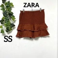 【ZARA ザラ】キュロット フリルミニスカート オレンジブラウン SSサイズ