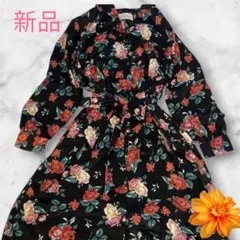 美品❤️ローズバット　バラ柄　シャツワンピース　サテン　フリーサイズ