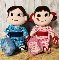 【レア】ペコちゃんとポコちゃん 浴衣姿のぬいぐるみ 2体セットとおまけグッズ付き