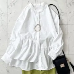 美品♪ノーリーズ　コットン混　シャツ　ペプラム　ギャザー　フリル　パールボタン