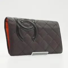 CHANEL シャネル カンボンライン 長財布 ダークブラウン×オレンジ