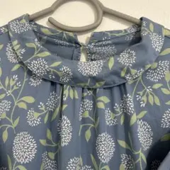 セルフサービス 青 花柄 長袖 シャツ 襟付き