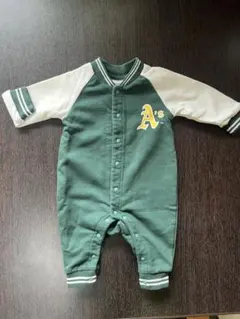 Goodfellow 緑白ストライプロンパース 70サイズ