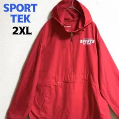 SPORT-TEK アノラックパーカー ナイロン 企業ロゴ 2XL レッド 古着