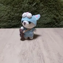 ハンドメイド　ねこ帽子をかぶったくま さん　あみぐるみ