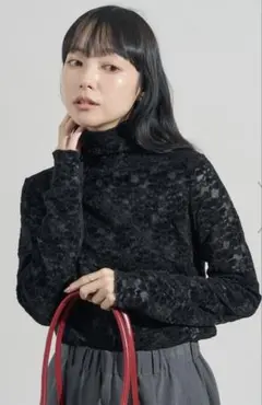 FREAK’S STORE：起毛レーストップス/シアートップス(ブラック)