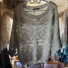 INGNI グレー 透かし編み 五分袖ニット