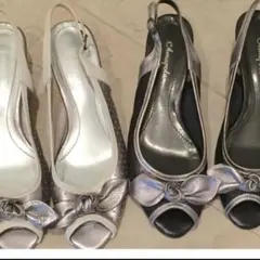 美品⭐︎リボンシルバーミュールサンダル