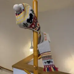Miki house DOUBLE.Bくまの顔デザイン ニット帽とマフラー