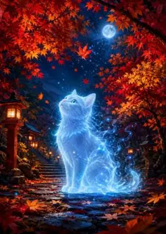 【3枚で1200円】☆紅葉と光の猫 アートポスター