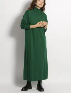 niko and... ウール混ハイネックロングニットワンピース グリーン 上品