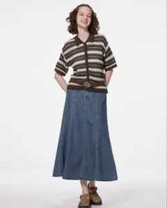 GU ライトデニムフレアマキシスカート　ブルーM